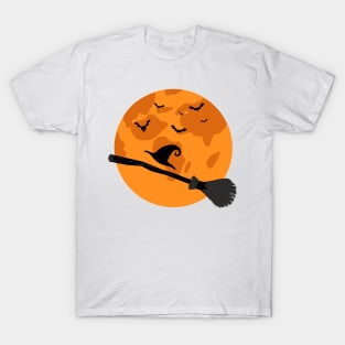 Halloween For Family Broom Witch Hat black and orange T-Shirt